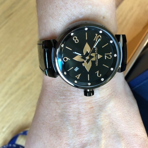 Women’s Louis Vuitton Tambour All Black Watch 39.5 Diamonds Louis Vuitton Tambour All Black Petite Seconde – The Watch Pages main image 4